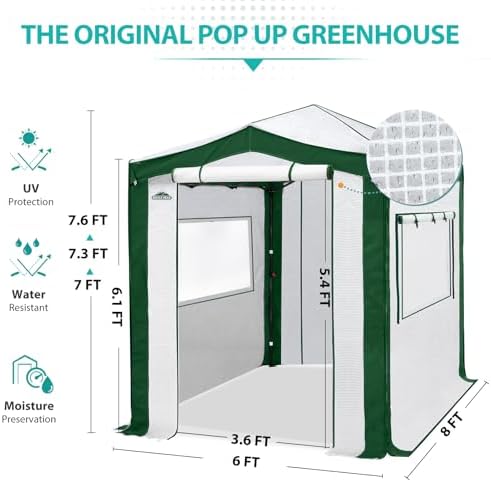 eagle peak 8x6 walk in pop up greenhouse, side view