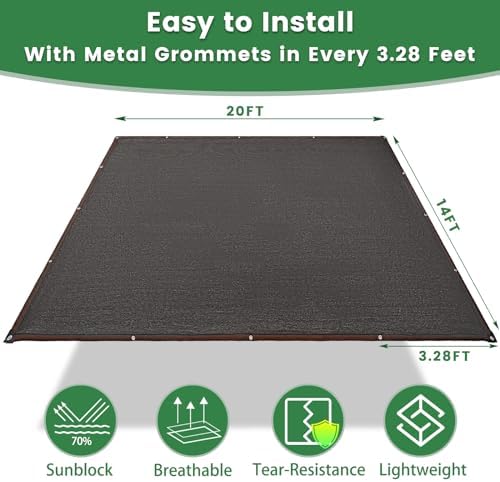 70% shade cloth, 14ftx20ft hdpe mesh tarp with, side view