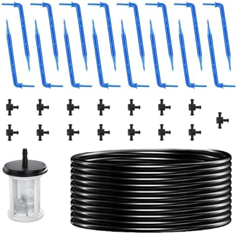 Solar Drip Irrigation Kit Accessories, 49FT Tubing, 15 Drippers | ncludes 49FT tubing, 15 drippers, 15 tee fittings, filter and pump fitting for solar drip irrigation system expansion