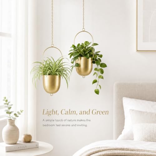 acelist gold metal hanging planter set of 2 on a desk or shelf