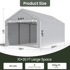 10x20 carport with sidewalls, portable garage canopy for, close-up detail