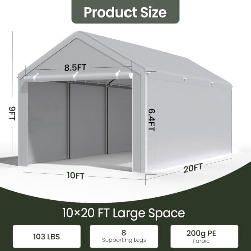 10x20 carport with sidewalls, portable garage canopy for, close-up detail