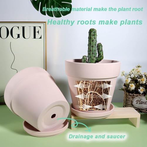 vensovo 6 inch pink terracotta & clay pots, side view