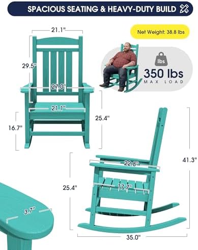 kingyes oversized outdoor rocking chair for adults, porch, close-up detail