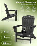 GREENVINES Oversized Adirondack Chairs Set of 2, HDPE All Weather, Black | 21.6" Extra-Wide Seat | 400 lb Capacity | Stable Structure | Plastic Fire Pit Chairs | for Outdoor Patio Deck