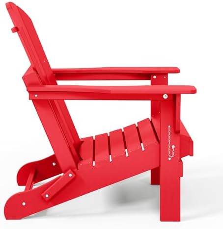 Malibu HDPE Outdoor Patio Folding Poly Adirondack Chair, Red