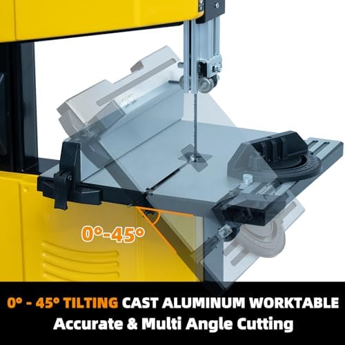woodskil 10-inch benchtop bandsaw with stand, 3.4a dual-speed showing dimensions