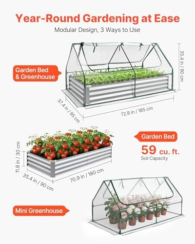 vevor 6x3x1ft metal raised garden bed with greenhouse shown in use