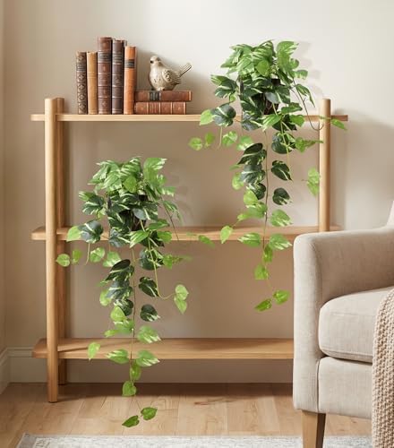 fake plants 2 pcs faux pothos plants potted, side view
