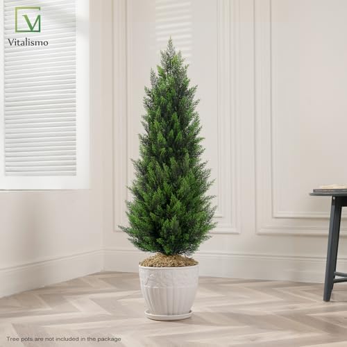vitalismo 4ft artificial cedar trees set of 2 on a desk or shelf