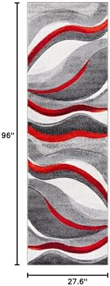 SAFAVIEH Hollywood Collection Runner Rug - 2'3" x 8', Grey & Red, Mid-Century Modern Design, Non-Shedding & Easy Care, Ideal for High Traffic Areas in Living Room, Bedroom (HLW766Q)