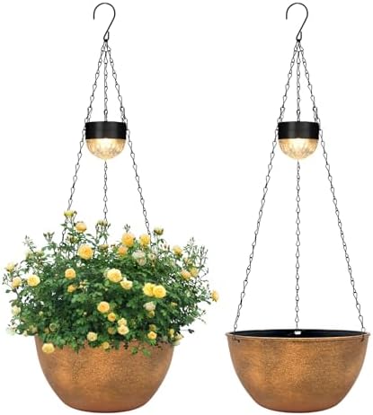 sunnypark 2 pack solar hanging planters for plants shown in use