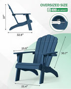 YEFU Oversized Adirondack Chair Set of 4 with Cup-Holder- Navy Blue | Heavy Duty Poly Lumber Outdoor Fire Pit Chair, Weather Resistant, Plastic Chair for Patio, Lawn, Deck, Weight Capacity 450lbs