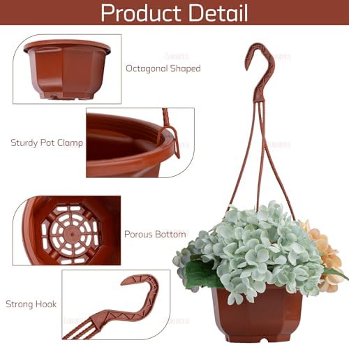 auear, 50 pack plastic hanging plant pots containers, close-up detail