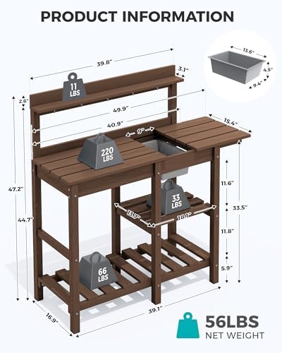 serwall outdoor potting bench with removable sink,gardening table,coffee, close-up detail