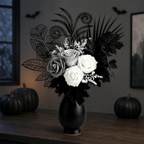 fake flowers for vase, black, white & silver, view 9