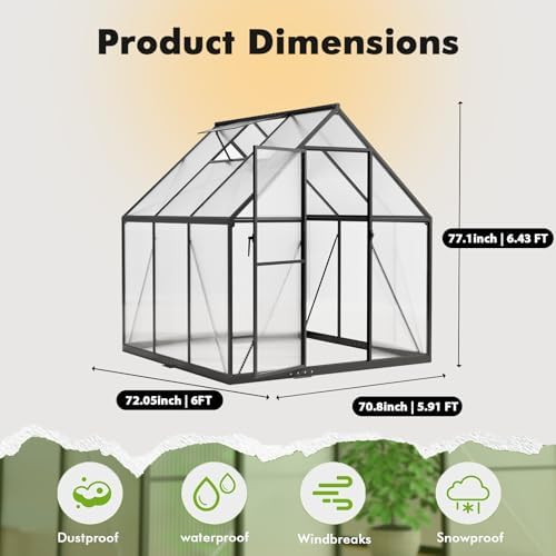 6x6ft greenhouse with thermometers, small greenhouse for outdoors shown in use