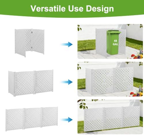 3-panel outdoor air conditioner fence screen, outside wood, front angle view