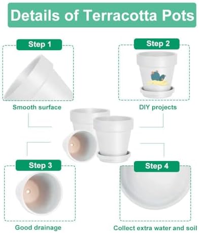 vensovo 6 inch white terracotta & clay pots, close-up detail
