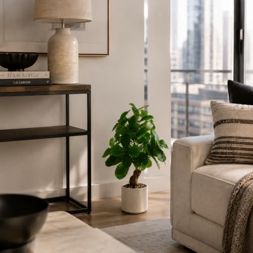 17.5 inch artificial fiddle leaf fig tree in on a desk or shelf