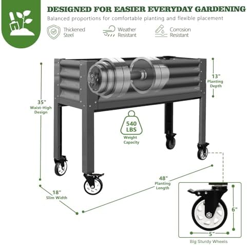 anleolife rolling elevated raised garden bed with wheels shown in use