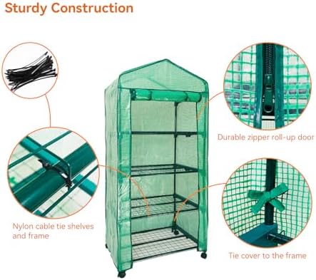 mini greenhouse,4 tier small portable greenhouses kit with, front angle view