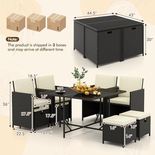 tangkula 9 pieces outdoor dining furniture set, space-saving on a desk or shelf