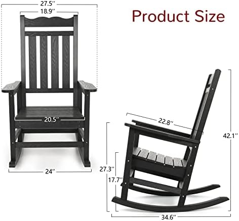 Stoog All-Weather Outdoor Rocking Chairs Set of 2, Oversized Rocking Chairs with 400 lbs Weight Capacity, for Backyard, Fire Pit, Lawn, Garden, Black