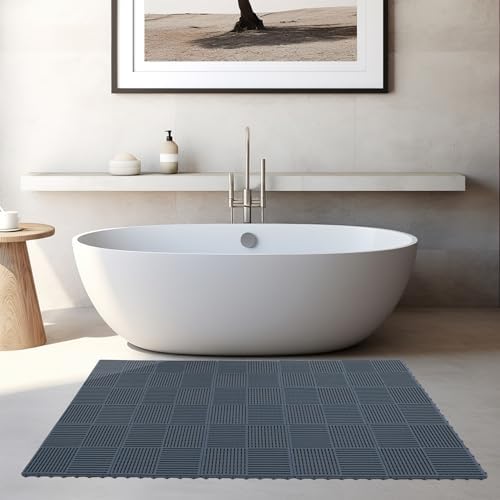 modular interlocking tiles double non-slip 12"x12" dark gray showing dimensions