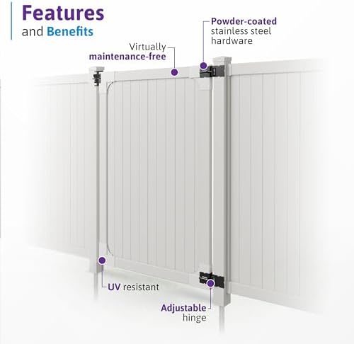 wambam cambridge privacy gate, white vinyl no dig, close-up detail