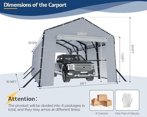 jocisland 12x20x10.5 ft metal carport with waterproof removable shown in use