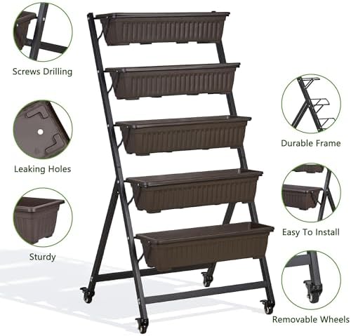 vecelo 5-tier vertical garden bed, freestanding elevated raised, close-up detail