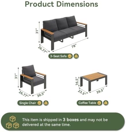 aoxun patio furniture set, aluminum outdoor furniture with, front angle view