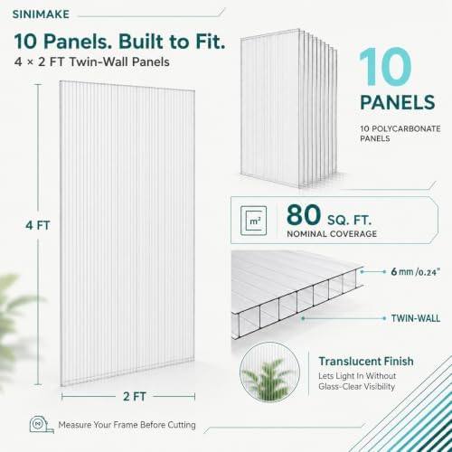 sinimaka 10-pack polycarbonate greenhouse panels, 4 x 2 shown in use