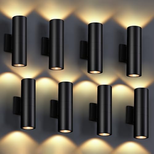 DAKAFUL Outdoor Wall Lights 8 Packs, Integrated LED Cylinder Up Down 12W 2700K Modern Aluminum Light, Waterproof Exterior Light for Porch Patio Door