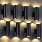 DAKAFUL Outdoor Wall Lights 8 Packs, Integrated LED Cylinder Up Down 12W 2700K Modern Aluminum Light, Waterproof Exterior Light for Porch Patio Door