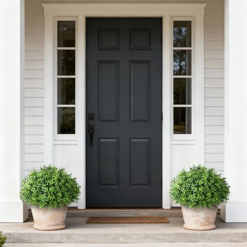 artificial boxwood topiary ball trees for front door, side view
