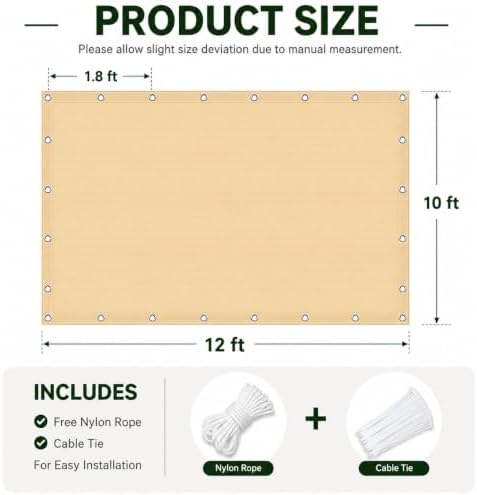 90% outdoor sun shade cloth, 10’ x 12’, front angle view