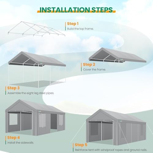 cobizi 12x20 ft heavy duty carport with galvanized, view 9