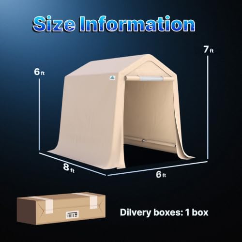 advance outdoor 6x8 ft outdoor portable storage shelter shown in use