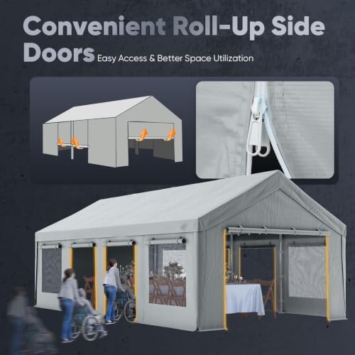 quictent heavy duty 13x25 ft carports with side, close-up detail