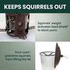 perky-pet squirrel-be-gone max bird feeder, (4) flexport feeding showing dimensions