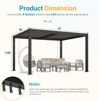 pergola 10'x12' with adjustable roof & thick aluminum, side view