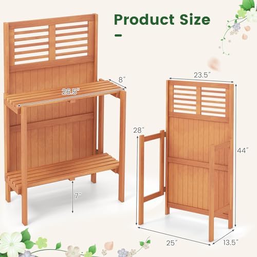 giantex folding potting bench, 2-tier gardening workstation w/storage, side view