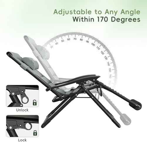Amopatio Oversized Padded Zero Gravity Chairs Reclining Patio Lounge Chair | 29" Wide; 0-170° Recline; Removable Headrest, Cup Holder & Footrest; Foldable Weather Resistant 500LBS Capacity