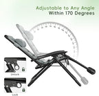 Amopatio Oversized Padded Zero Gravity Chairs Reclining Patio Lounge Chair | 29" Wide; 0-170° Recline; Removable Headrest, Cup Holder & Footrest; Foldable Weather Resistant 500LBS Capacity
