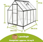 6x8ft polycarbonate greenhouse, with vented roof window, charcoal shown in use