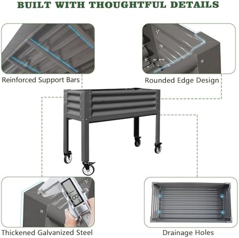 anleolife rolling elevated raised garden bed with wheels, side view