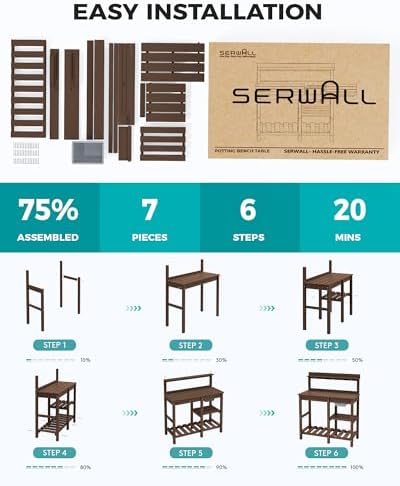 serwall outdoor potting bench with removable sink,gardening table,coffee, package contents