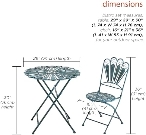 alpine corporation indoor/outdoor 3-piece peacock feather rustic metal showing dimensions